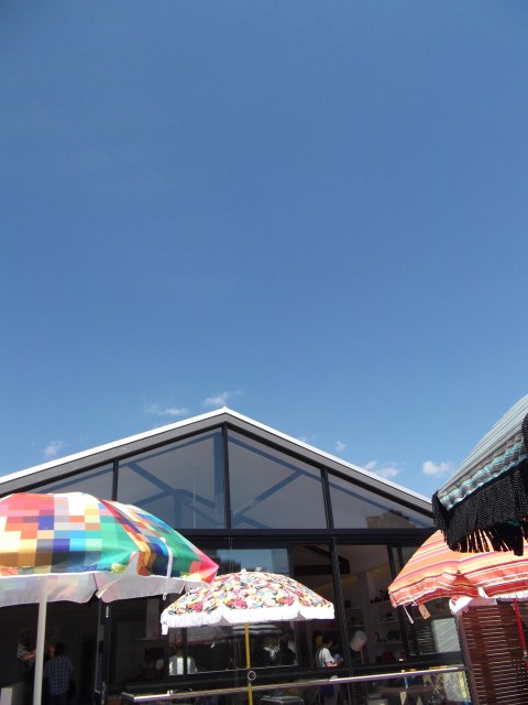 The Design Files Open House  - View from the terrace showing Basil Bangs outdoor umbrellas 