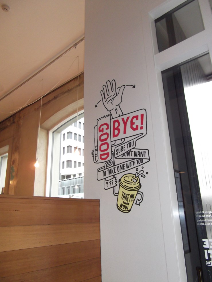 Wall illustration at Shaky Isles Cafe, Britomart