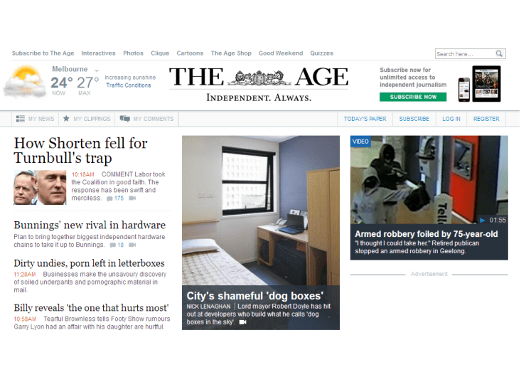 THE AGE website homepage Home@Flinders news article dog boxes in the sky 11 March 2016