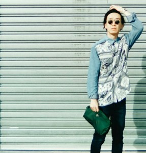 Jean Paul Gaultier X Target Australia Denim Bandana print shirt OOTD close up