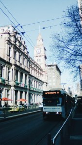 Elizabeth Street Melbourne tram line outside H&M GPO