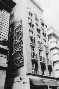 Flinders Lane building black and white