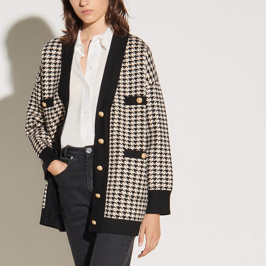 Sandro Paris Dane houndstooth cardigan close up Melbourne Chadstone black white classic